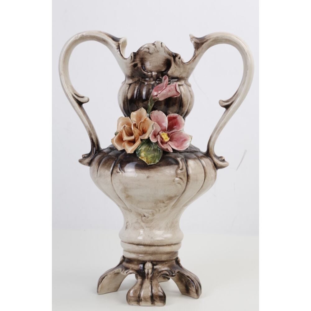 Vintage Capodimonte Porcelain Handmade Floral Vase Italy Hand Painted